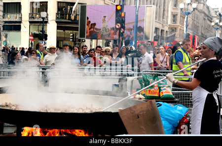 Giant paella being cooked at Spanish festival in Regent St, London Stock Photo