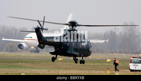 Super Puma helicopter of the Federal Police, 60 years NATO, the arrival of the delegations at the airport Karlsruhe / Baden-Bad Stock Photo
