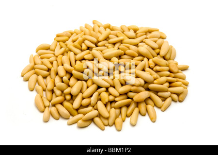 Pine nuts on a white background Stock Photo