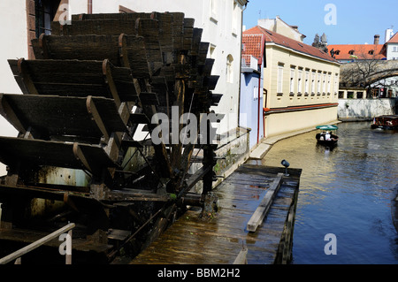 Canal and Watermill on Kampa Island in Prague capital of the Czech Republic Stock Photo