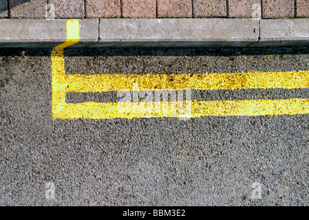double yellow lines on a road Stock Photo