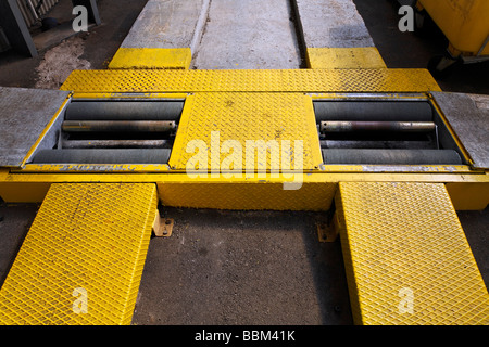 Test stand for car brakes, ramp with rolls, MOT, Germany, Europe Stock Photo