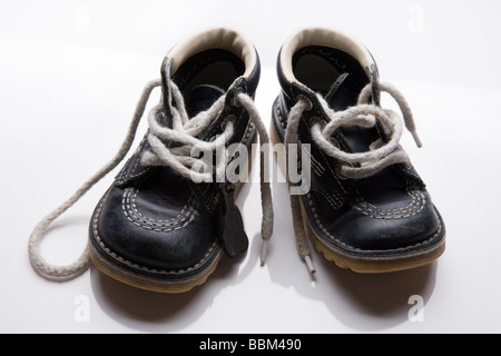 Studio shot of a toddlers first pair of shoes against a white background Stock Photo