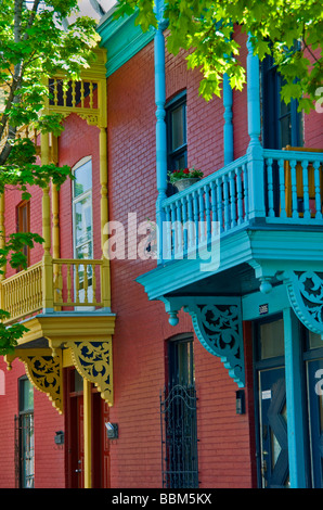 Colorful houses in Plateau Mont Royal Montreal Stock Photo