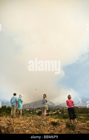 Santa Barbara, California - group of people view jesusita fire as it burns in mountains, May 8, 2009 Stock Photo