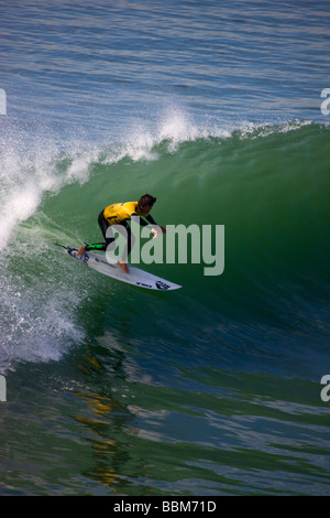 Teddy Navarro competing in the Katin Pro Am surf competition at Huntington Beach Pier Orange County California Stock Photo