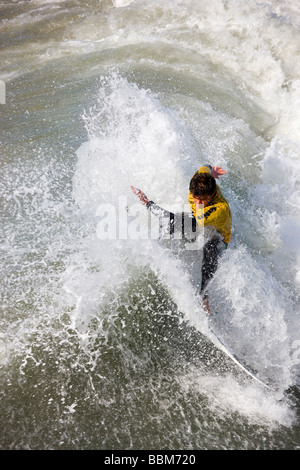 Teddy Navarro competing in the Katin Pro Am surf competition at Huntington Beach Pier Orange County California Stock Photo