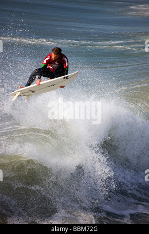 Brandon Guilmette competing in the Katin Pro Am surf competition at Huntington Beach Pier Orange County California Stock Photo