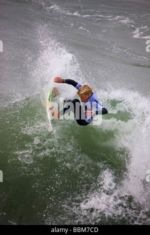 Kolohe Andino competing in the Katin Pro Am surf competition at Huntington Beach Pier Orange County California Stock Photo