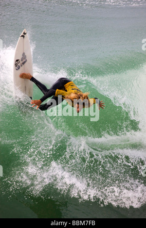 Rob Machado competing in the Katin Pro Am surf competition at Huntington Beach Pier Orange County California Stock Photo