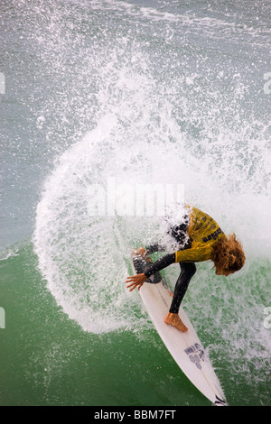 Rob Machado competing in the Katin Pro Am surf competition at Huntington Beach Pier Orange County California Stock Photo