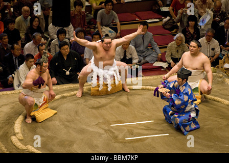 Sumo wrestling in Tokyo's Kokugikan Sumo Hall Stock Photo