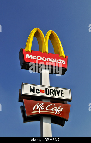 Advertising column of Mc Donald's, Mc Drive and Mc Cafe, Germany, Europe Stock Photo