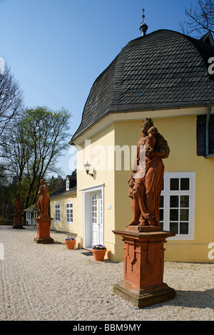 Orangery, civil registry, palace garden, statues, Berleburg Castle, Bad Berleburg, district of Siegen-Wittgenstein, Rothaarstei Stock Photo