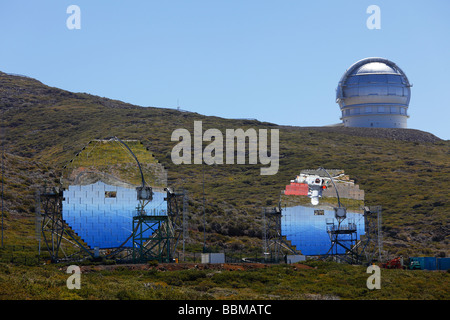 MAGIC-Telescope, Major Atmospheric Gamma-Ray Imaging Cherenkov Telescope, observatory on Roque de los Muchachos, La Palma, Cana Stock Photo