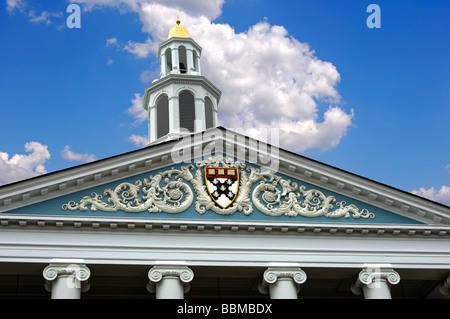 Pull Back Shot Of Harvard Business School Coat Of Arms In Decoration Above  Main Entrance To Baker Library. Revealing Historic Building. Boston, USA  Free Stock Video Footage Download Clips