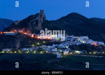 Blue hour at the white village, Pueblo Blanco, Zahara de la Sierra, Andalusia, Spain, Europe Stock Photo