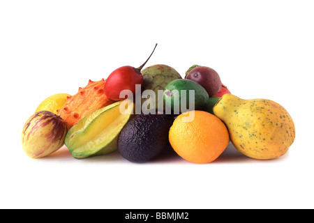 Variety of fruits on white background, close-up Stock Photo