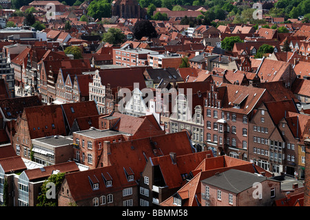 View from the water tower on the old gabled houses of the Old Town, 'Am Sande' street, Lueneburg, Lower Saxony, Germany, Europe Stock Photo