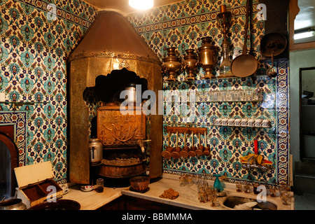 Historical Turkish coffee kitchen in the cafa Pierre Loti, Eyuep village, Golden Horn, Istanbul, Turkey Stock Photo