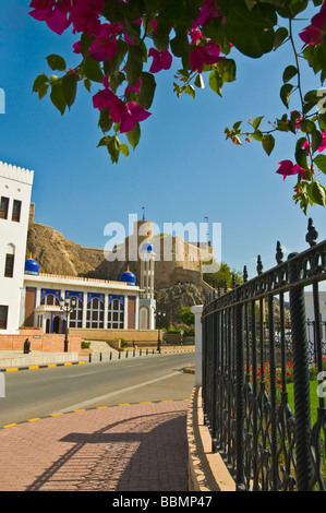 Old Muscat view of Al Khawr mosque & Al Mirani Fort Stock Photo