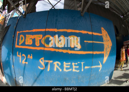 Detour sign with arrow at a construction site in Times Square on Friday May 22 2009 Frances M Roberts Stock Photo