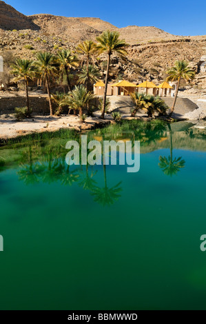Water pool in a rocky canyon, Wadi Bani Khalid, Sharqiya Region, Sultanate of Oman, Arabia, Middle East Stock Photo