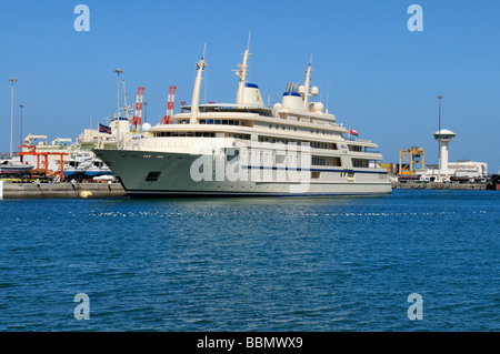 Sultan Qaboos royal yacht, Mutrah harbour, Muscat, Sultanate of Oman, Arabia, Middle East Stock Photo