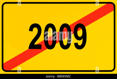 Sign city limits, symbolic image for the end of the year 2009 Stock Photo