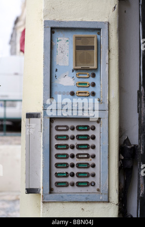 Buzzer for apartment building in Prague, Czech Republic Stock Photo