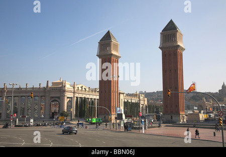 Venetian Towers situated on the corner of Placa d'Espanya, Barcelona, Spain Stock Photo