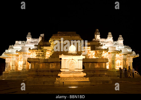 The Vittala (Vitthala) Temple in Hampi, India. The temple is illuminated at night. Vitthala is an incarnation of Vishnu. Stock Photo