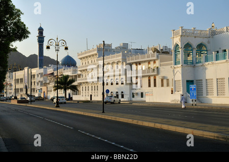 Historic merchant houses, Corniche of Mutrah, Muscat, Sultanate of Oman, Arabia, Middle East Stock Photo