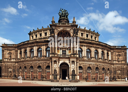 Entrance facade of the Semper Opera frontal view, Dresden, Saxony, Germany, Europe Stock Photo