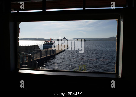 looking out from waiting area towards station island in Lough Derg pilgrimage site county donegal republic of ireland Stock Photo