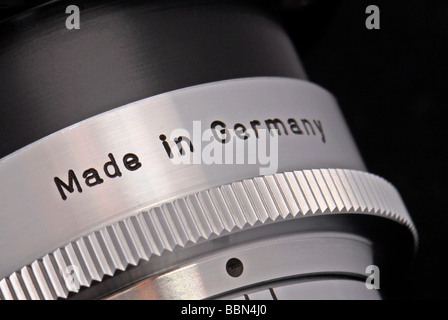 Made in Germany writing on a lens, a symbolic image for quality Stock Photo