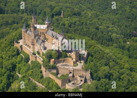 Aerial picture of Schwaebische Alb, Hohenzollern Castle, Baden-Wuerttemberg, Germany, Europe Stock Photo