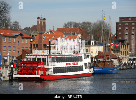 Ships in the harbour of Kappeln on the Schlei estuary, Kappeln, Germany Stock Photo