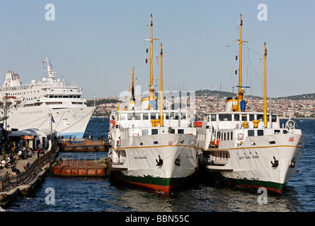 Old ferries at the Karakoey pier, Bosphorus shore, Istanbul, Turkey ...