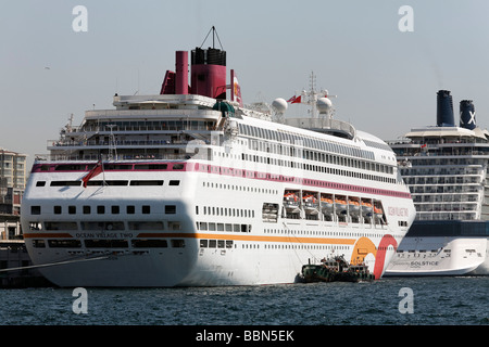 Cruise ship Ocean Village Two moored at the quay, Tophane, Bosphorus, Istanbul, Turkey Stock Photo