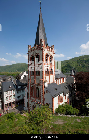 View of the St. Peter's Church in the old town of Bacharch, Unesco World Heritage Upper Middle Rhine Valley, Bacharach, Rhinela Stock Photo