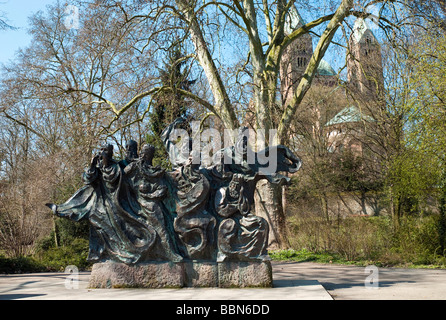 Statue in the Domgarten cathedral garden by Zeuner. After the legend 'The Ferryman's Dream', Speyer, Rhineland-Palatinate, Germ Stock Photo