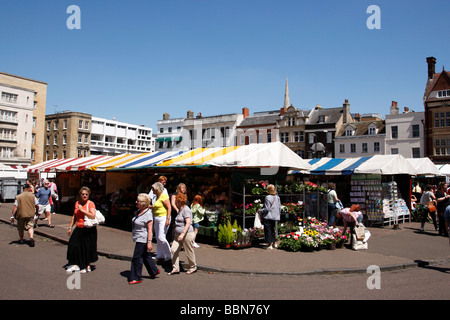 the saturday general market in market square cambridge uk Stock Photo