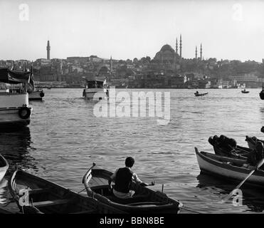 geography / travel, Turkey, cities, Istanbul, city views / city scapes, view from Kalaköy on Golden Horn and Süleymaniye Mosque, 1960s, Stock Photo