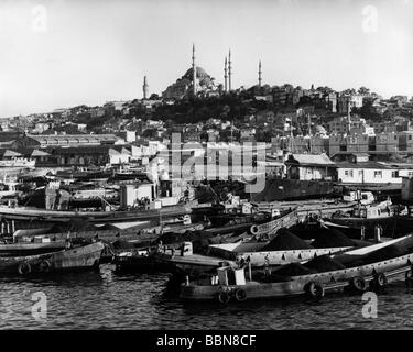 geography / travel, Turkey, cities, Istanbul, city views / city scapes, view from Kalaköy on Golden Horn and Süleymaniye Mosque (built: 1550 - 1557), 1960s, Stock Photo