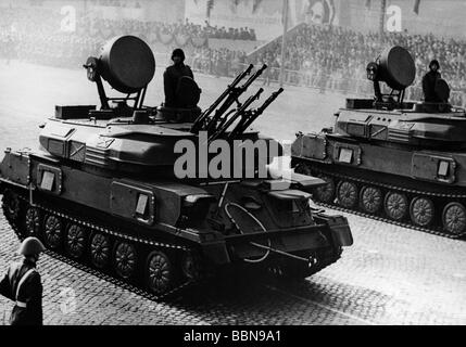 military, East Germany, National People's Army, Land Forces, anti-aicraft tank ZSU-23-4 'Shilka', parade, Day of the Republic, Marx Engels Square, East Berlin, 7.10.1969,  , Stock Photo