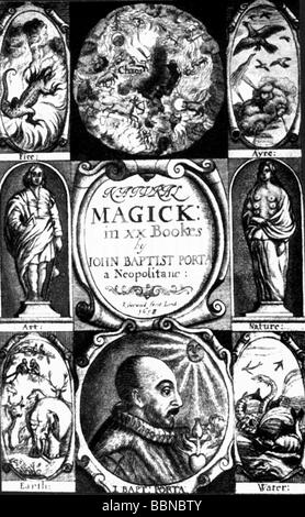 Della Porta, Giambattista, 1538 - 1615, Italian physicist, dramatist, works, 'Natural Magic in XX Bookes by John Baptist Porta a Neapolitane', 1685, title page, Stock Photo