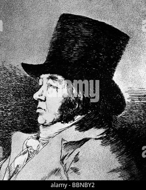 Goya y Lucientes, Francisco de, 30.3.1746 - 16.4.1828, Spanish painter, self-portrait, side-face, etching, Stock Photo