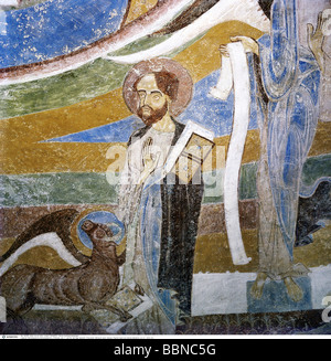 Paul (Saul of Tarsus), circa 1 - 64 AD, saint, 'Apostle to the Gentiles', half length, fresco at Marienberg Abbey, Mals am Reschenpass, South Tyrol, 13th century, Stock Photo