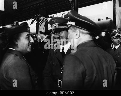 events, Second World War / WWII, Spain, meeting between Adolf Hitler and Francisco Franco at Hendaye, 23.10.1940, Stock Photo